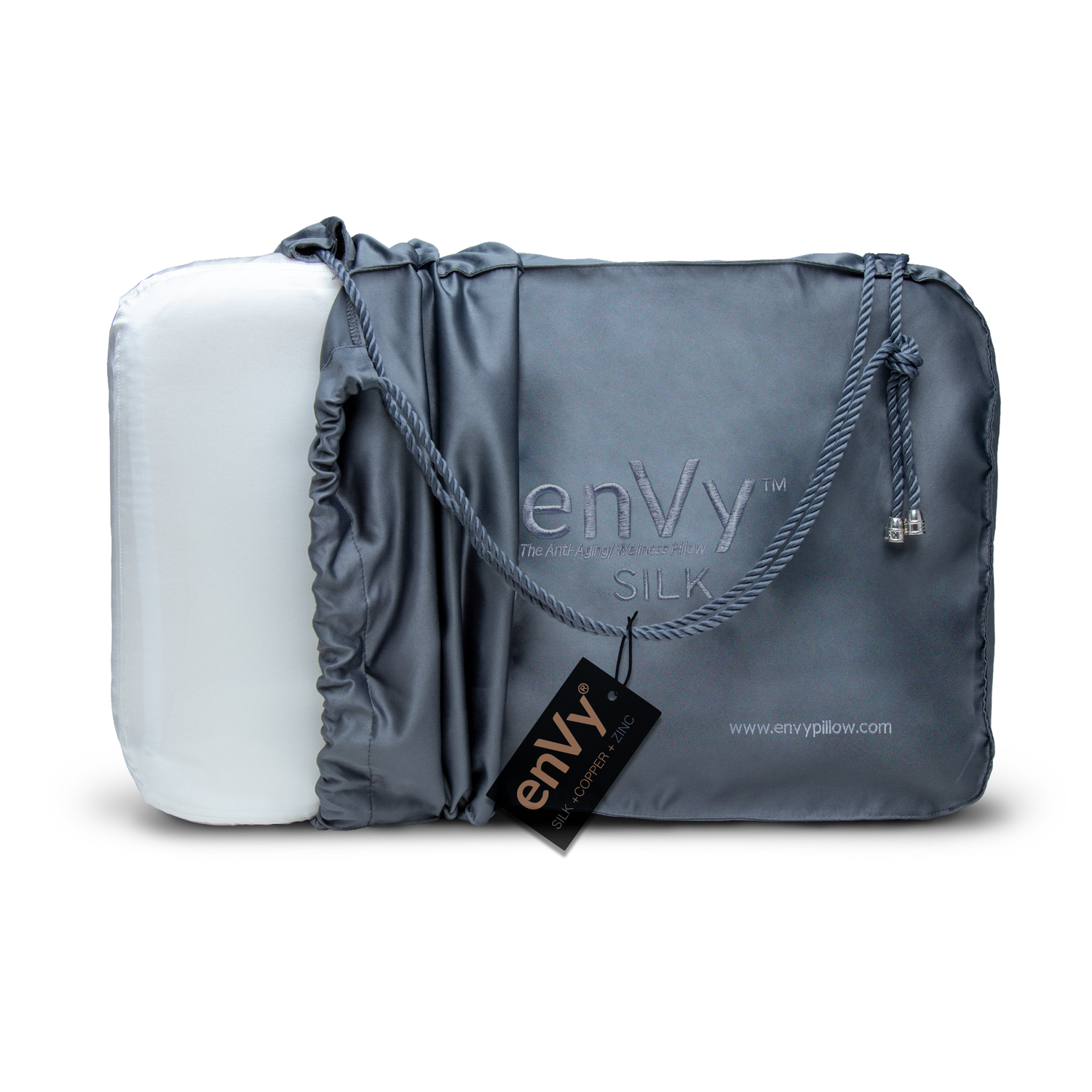 PRE-ORDER the enVy® COPPER + ZINC + SILK 100% Natural Latex PROACTIVE-Aging Pillow - with COPPER + ZINC infused SILK Pillowcase - enVy Pillow